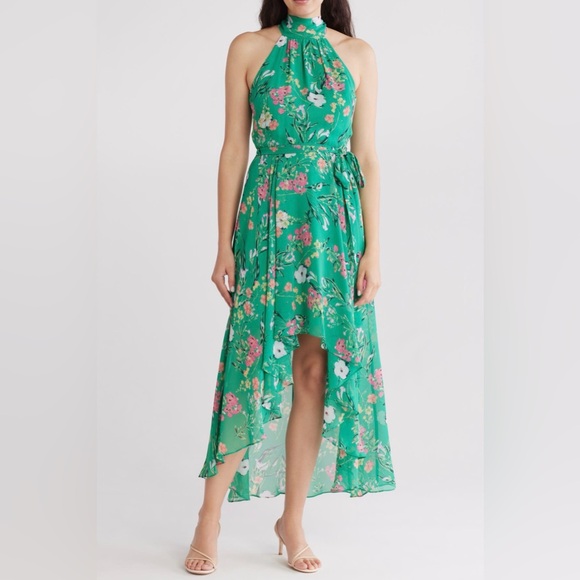 Eliza J Green Floral Sleeveless High-Low Maxi Dress - Picture 1 of 8
